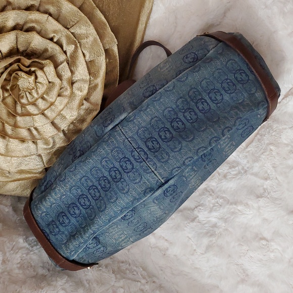 Authentic Gucci Blue Monogram Denim Shoulder Bag with Brown Leather Straps RARE! - Picture 6 of 16